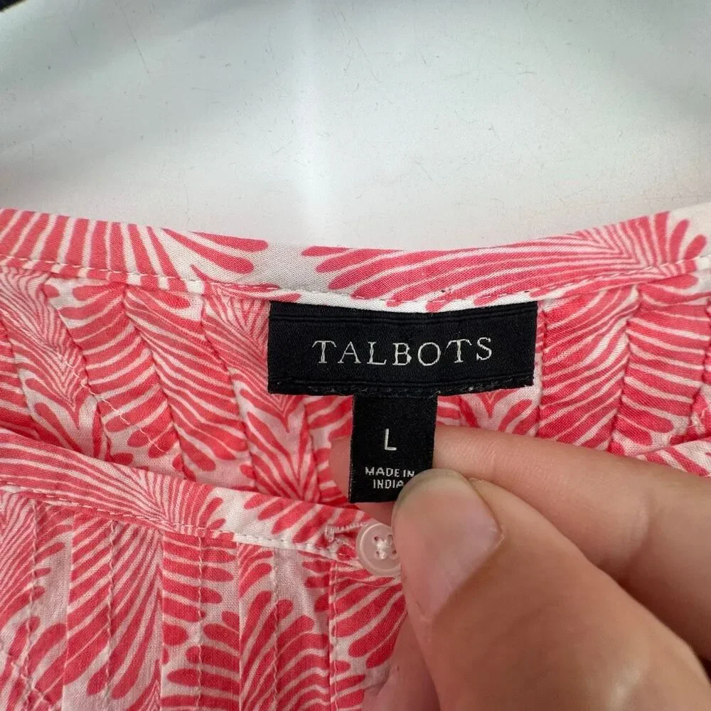 Talbots Women's Button Up Pleated Coastal Pink‎ Blouse Top Size L Cotton Beach